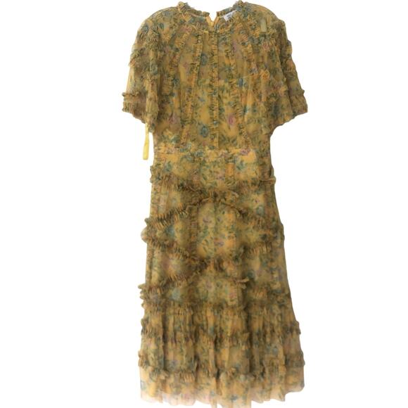 Mac Duggal  Floral Flutter-Sleeve Mesh Print Tea-Length Dress Size 8 NWT - Picture 3 of 11